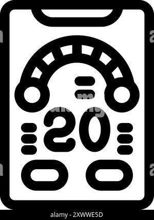 Simple vector icon showing a smartphone with a speedometer indicating 20 percent battery life Stock Vector