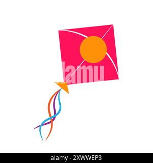 Colorful Pink Yellow Kite Illustration Stock Vector