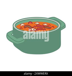 Soup In Green Dutch Oven Illustration Stock Vector
