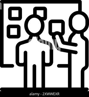 Two businessmen working together using a kanban board to organize their workflow Stock Vector