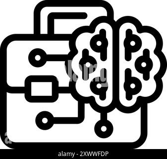 Briefcase icon is being merged with a brain, symbolizing the integration of artificial intelligence into business strategies Stock Vector
