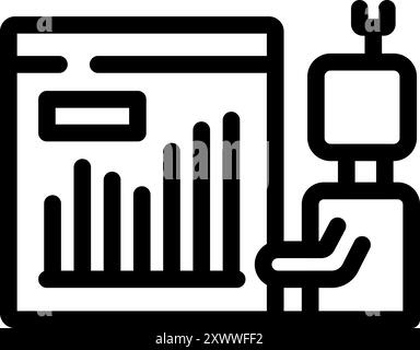 Line icon of a robot analyzing a financial graph on a computer screen, indicating business growth Stock Vector
