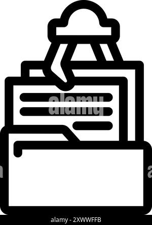 Simple, bold lined icon of a folder holding paper documents secured by a clip Stock Vector