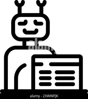 Friendly robot is presenting information on a digital tablet screen Stock Vector