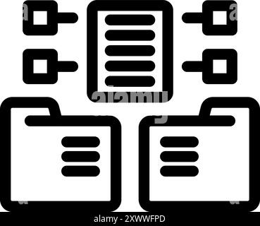 This icon represents a data management system, showcasing the connection between files and databases Stock Vector