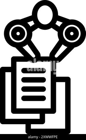 Icon of artificial intelligence using robotic arms to process documents, symbolizing automation and efficiency in data management Stock Vector