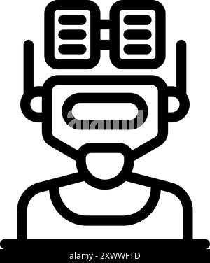 Robot using solar energy with antennas on head, artificial intelligence icon Stock Vector