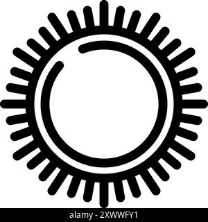 Simple black and white vector icon of a sun with sharp rays emanating from the center circle Stock Vector