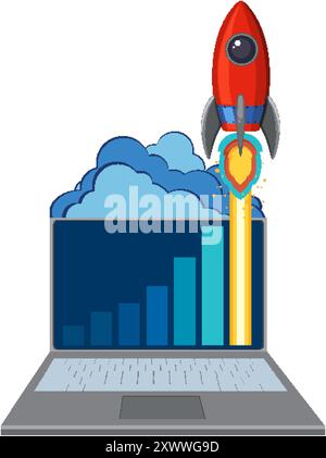 Rocket launching from laptop with growth chart Stock Vector Image & Art ...