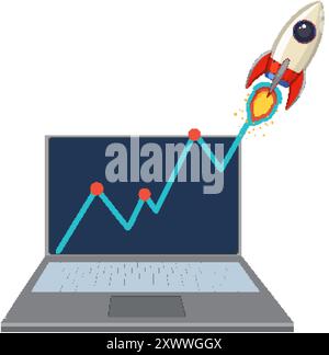 Rocket launching from laptop with growth chart Stock Vector Image & Art ...