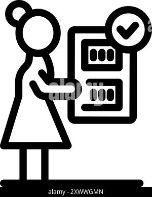 Woman is choosing a program on a washing machine, indicating a laundry service Stock Vector