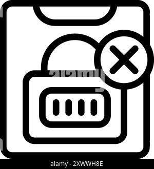 Line art vector icon of a smartphone with a security warning, ideal for projects related to cybersecurity, mobile security, and data protection Stock Vector