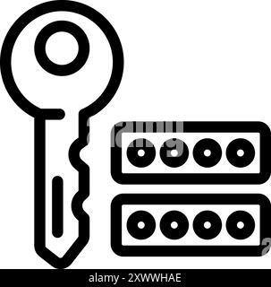 Simple black and white vector icon of a key unlocking a two factor authentication system Stock Vector