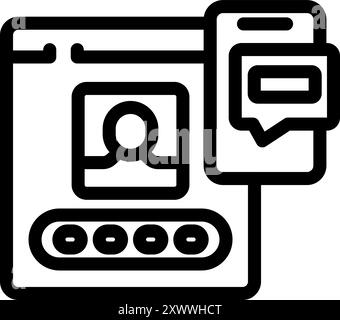Line icon of a user account being accessed with a smartphone notification, representing online security and privacy Stock Vector