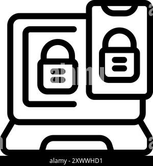 Simple icon of a two factor authentication system using a smartphone and a laptop Stock Vector