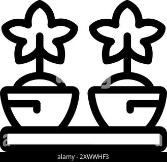 Line art icon of two potted plants with star shaped leaves, representing home gardening and interior design Stock Vector