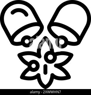 Line art icon of two capsules pouring out their content on a flower, representing natural remedies and alternative medicine Stock Vector