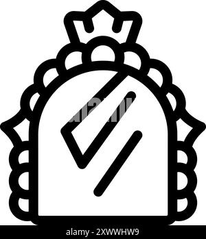 Line icon of a mirror with crown frame reflecting light, perfect for interior design projects Stock Vector
