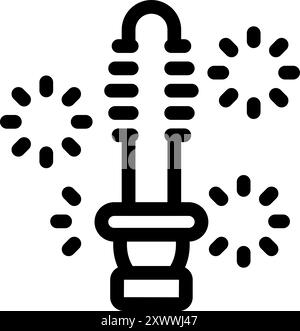 Simple icon of a spark plug surrounded by sparks, representing the process of ignition and combustion in an engine Stock Vector