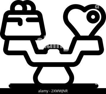 Simple vector showing a balance scale weighing money and a heart, representing the difficult choice between love and wealth Stock Vector