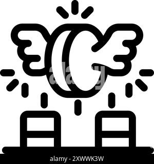 Coin flying over two stacks of coins with wings representing fast money transfer concept Stock Vector