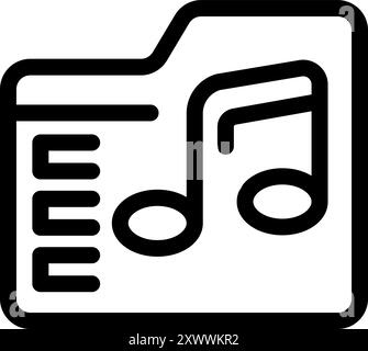 Simple vector icon of a folder containing a musical note and a playlist, symbolizing digital music organization Stock Vector