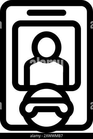 Simple icon of a smartphone displaying a person icon and a call icon Stock Vector