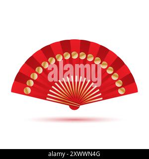 Red fan isolated on white background. Vector illustration. Stock Vector