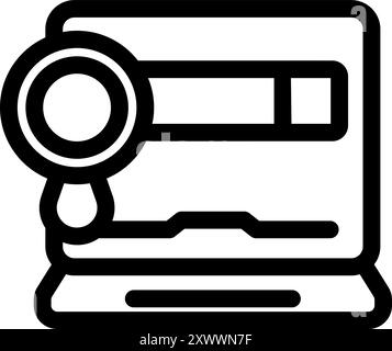 Magnifying glass is hovering over a laptop screen, representing the concept of searching for information online Stock Vector