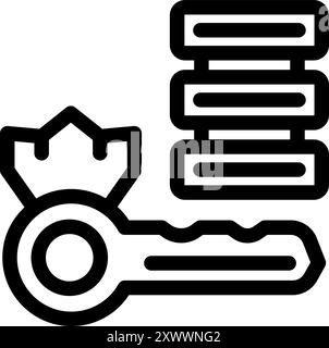 Bold icon of a key unlocking a server rack, representing cybersecurity and data protection Stock Vector