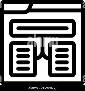 Simple black and white icon of a web design process showing data connection in webpage Stock Vector