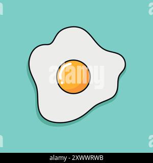 Simple fried egg line icon isolated on blue background. Healthy breakfast. Vector illustration Stock Vector