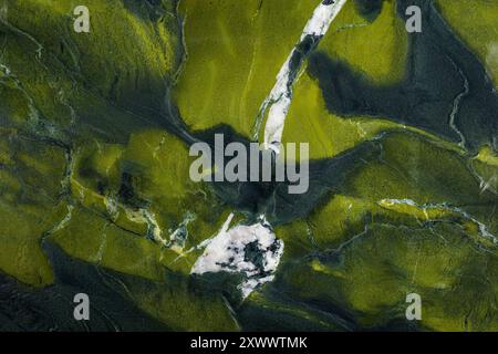 Detailed close-up of green onyx texture showcasing rich patterns and deep color variations. Stock Photo