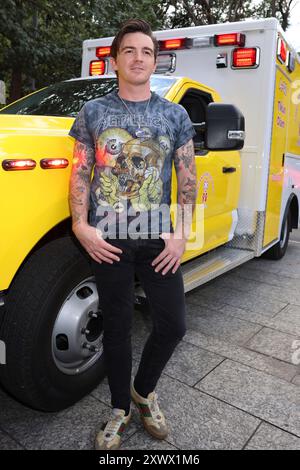 Mexico City, Mexico. 20th Aug, 2024. Drake Bell is posing during the inauguration of 'Ambulancia de los Deseos Mexico', an organization benefiting children with critical illnesses, in Mexico City, Mexico, on August 20, 2024. (Photo by Yamak Perea/Eyepix Group) (Photo by Eyepix/NurPhoto) Credit: NurPhoto SRL/Alamy Live News Stock Photo