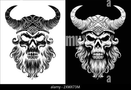 Viking Warrior Skull Man Mascot Face in Helmet Stock Vector