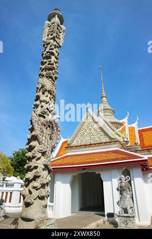 Amazing Chinese Ballast Stone Sculptures Inside the Gorgeous Eastern Gate of Wat Arun Temple, Bangkok, Thailand Stock Photo