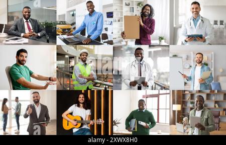 Diverse Group of Smiling Men Working in Various Professions Stock Photo