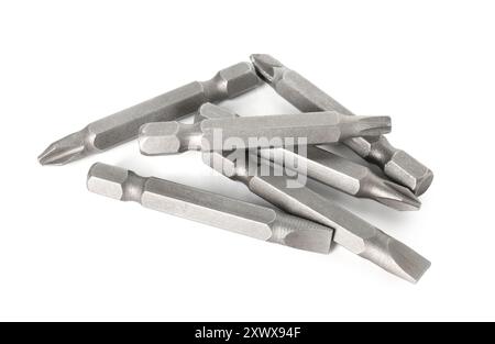 Many different bits for screwdriver isolated on white Stock Photo