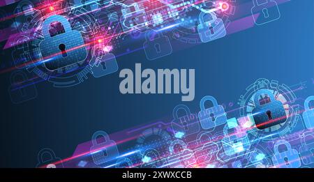 Secure digital background. Virtual confidential, programming protection. Hand drawn vector. Stock Vector