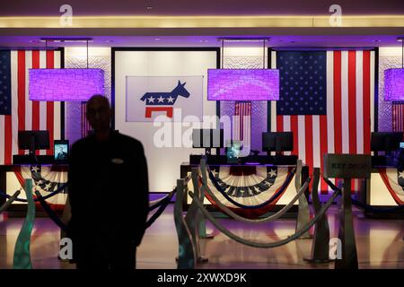 Chicago, United States. 19th Aug, 2024. Democratic Party decorations green delegates at the McCormick Place hotel during the Democratic National Convention. Credit: SOPA Images Limited/Alamy Live News Stock Photo