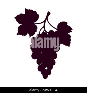 Silhouette of bunch grapes vine, on white background. Element design, logo, icon. Vector illustration Stock Vector