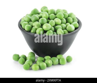 Fresh green peas in bowl isolated on white Stock Photo