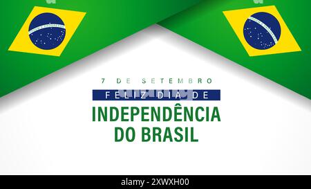 7 de Setembro, Feliz Dia de Independencia do Brasil banner with flags. Translation - September 7th, Happy Brazilian Independence Day. Vector poster Stock Vector