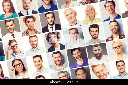 All about people. Collage of diverse multi-ethnic and mixed age people expressing different emotions Stock Photo