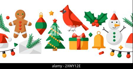 Merry Christmas pattern. Holiday background in cartoon style. Stock Vector