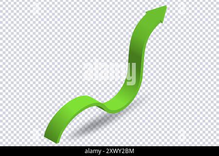 Growing Green Arrow up. Concept of sales symbol icon with realistic 3d arrow moving up. Growth chart sign. Flexible arrow indication statistic. Trade Stock Vector