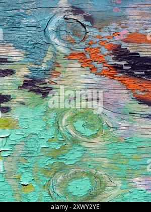 Abstract of weathered peeling paint colours on old wood Stock Photo