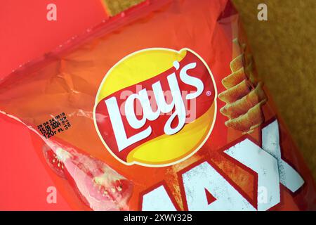 KYIV, UKRAINE - AUGUST 17, 2024 Lays MAX potato chips with pepper flavour close up Stock Photo