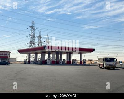 Modern gas station at Riyadh Qatar Road in sunny day Stock Photo