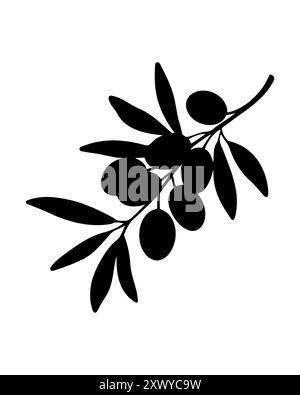 Sea buckthorn branch silhouette with berries isolated on white background. Vector illustration Stock Vector